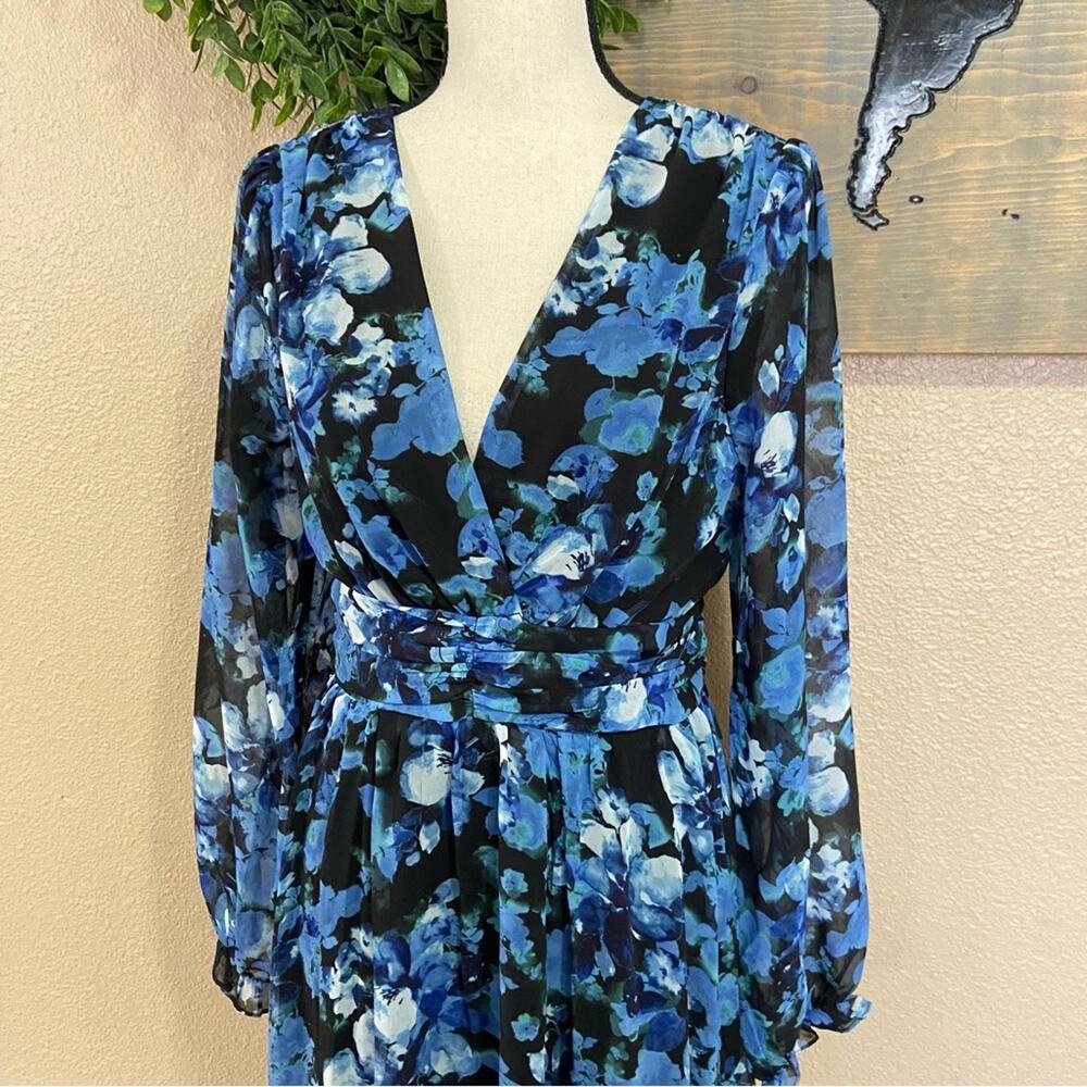 NWOT Lulus Impressive Charm Black Multi Floral Print Long Sleeve Midi Dr… - Picture 9 of 9